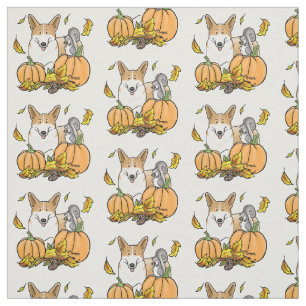 Fall Pembroke Welsh Corgi (red 1) Pumpkins Cute Fabric