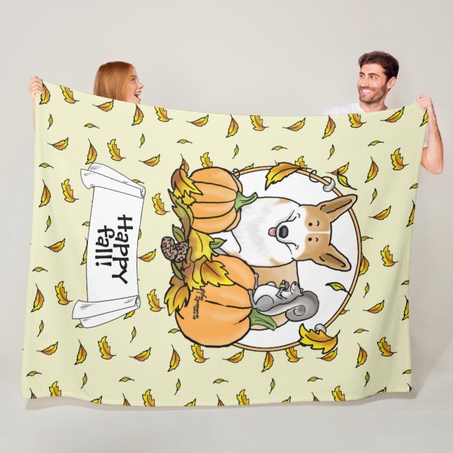 Fall Pembroke Welsh Corgi (red 1) Pumpkins Cute Fleece Blanket (In Situ)