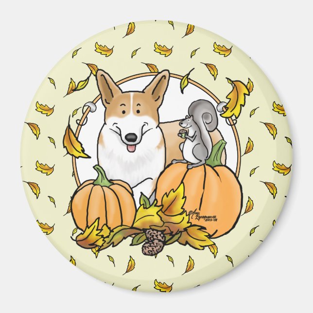 Fall Pembroke Welsh Corgi (red 1) Pumpkins Cute Magnet (Front)