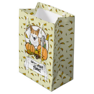 Fall Pembroke Welsh Corgi (red 1) Pumpkins Cute Medium Gift Bag