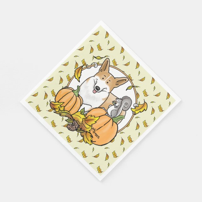 Fall Pembroke Welsh Corgi (red 1) Pumpkins Cute Napkin (Corner)