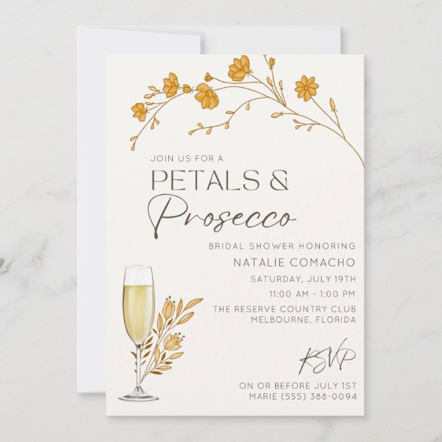 Fall Petals Prosecco Bridal Shower Party Invitation (Front)