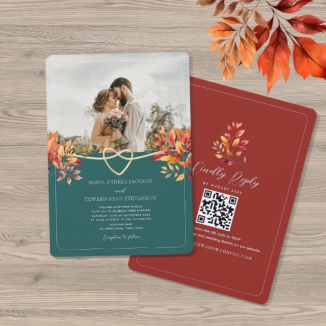 Fall Photo QR Code Wedding Invitation (Creator Uploaded)