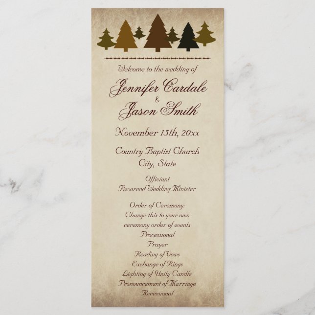Fall Pine Trees Autumn Wedding Programs Programme (Front)