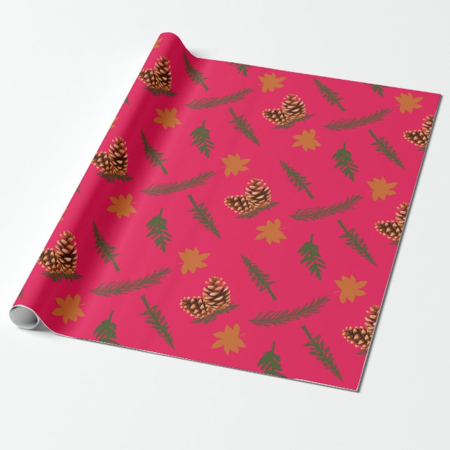 Fall Pinecone and Leaf Seamless Wrapping Paper  (Unrolled)