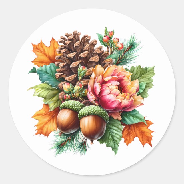 Fall Pinecone Classic Round Sticker (Front)