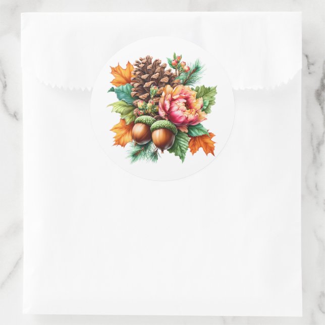 Fall Pinecone Classic Round Sticker (Bag)