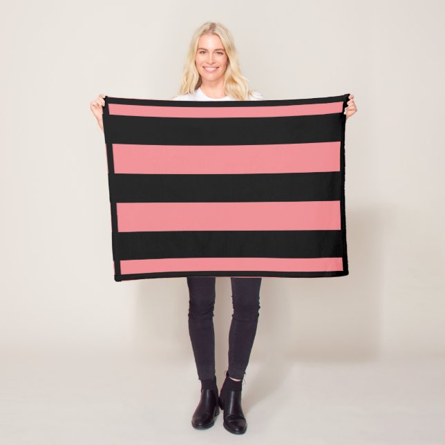 Fall Pink and Black Striped Fleece Blanket (In Situ)