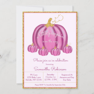 Fall Pink and Gold Pumpkin Girl Baby Shower Invitation