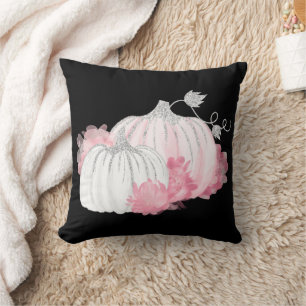 Fall Pink and Silver Watercolor Pumpkins Cushion