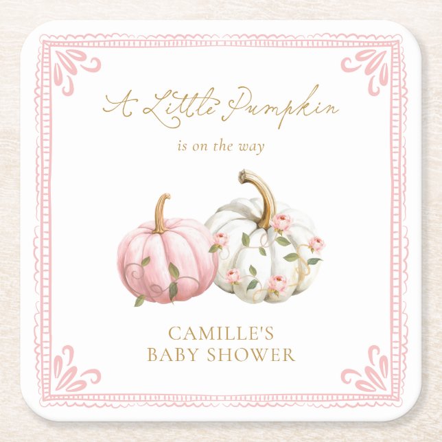 Fall Pink Baby Shower Drink Coasters (Front)