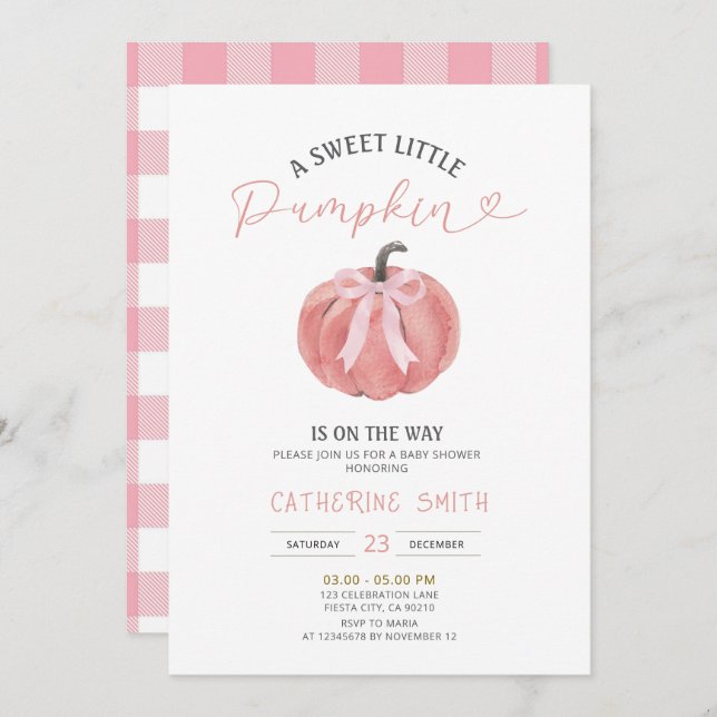 Fall Pink Bow Pumpkin Baby Shower  Invitation (Front/Back)