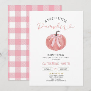 Fall Pink Bow Pumpkin Baby Shower  Invitation