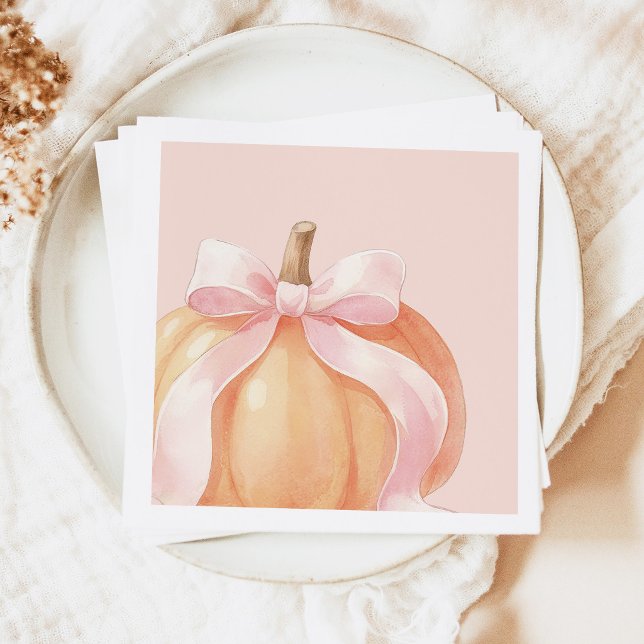 Fall Pink Bow Pumpkin Baby Shower Napkin (Creator Uploaded)