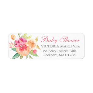 Fall Pink  Floral Baby Shower Return Address Label