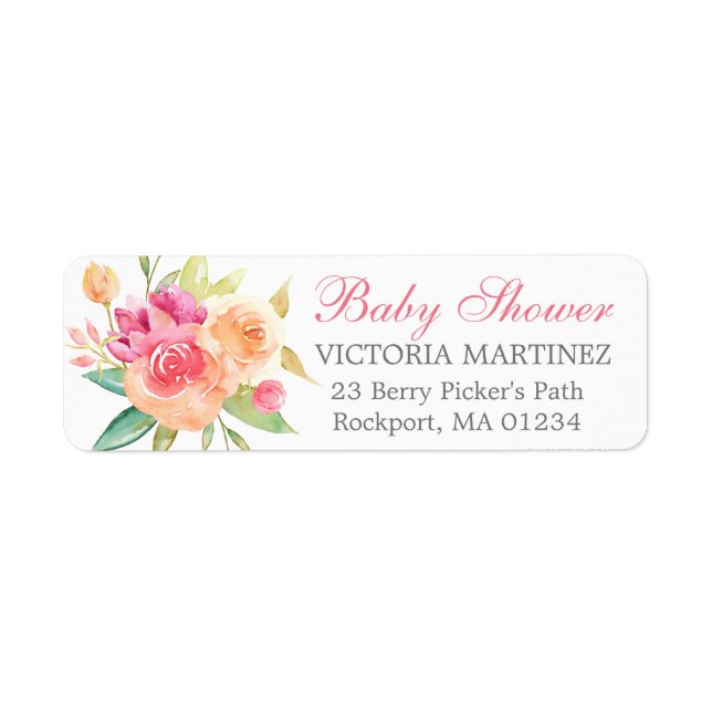 Fall Pink  Floral Baby Shower Return Address Label (Front)