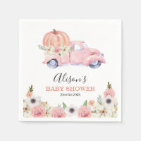 Fall Pink Floral Pumpkin Truck Baby Shower Paper 