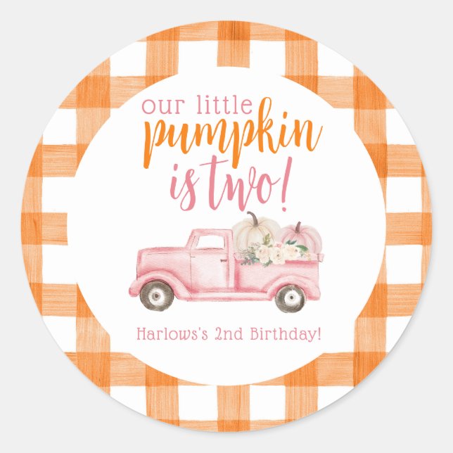 Fall Pink Floral Pumpkins Harvest Truck Classic Round Sticker (Front)