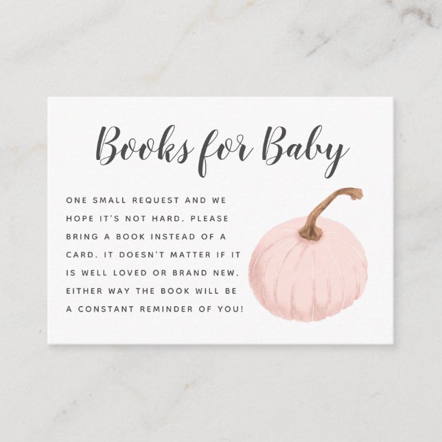 Fall Pink Pumpkin Baby Shower Book Request Enclosure Card (Front)