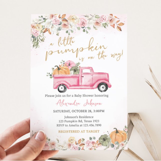 Fall Pink Pumpkin Baby Shower  Invitation (Pink Pumpkin Baby Shower Invitation)