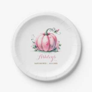 Fall Pink Pumpkin Baby Shower Paper Plate