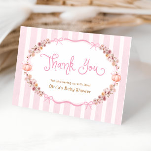Fall Pink Pumpkin Baby Shower Thank You Card