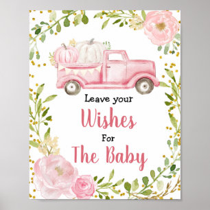 Fall Pink Pumpkin Baby Shower Wishes for Baby Sign