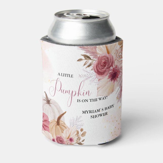 Fall Pink Pumpkin  Floral Girl Baby shower  Can Cooler (Can Back)