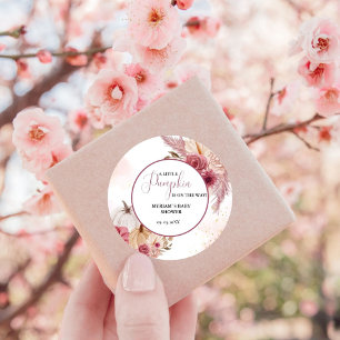 Fall Pink Pumpkin Floral Girl Baby shower Classic Round Sticker