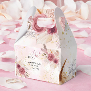 Fall Pink Pumpkin Floral Girl Baby shower Favour Box