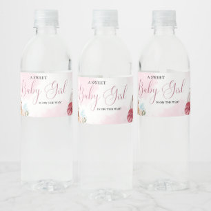 Fall pink Pumpkin Floral Girl Baby shower Water Bottle Label