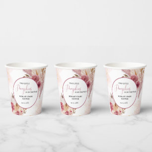 Fall Pink Pumpkin Floral Twin Girl Baby shower Paper Cups