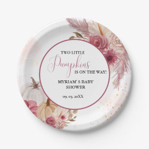 Fall Pink Pumpkin  Floral Twin Girl Baby shower  Paper Plate