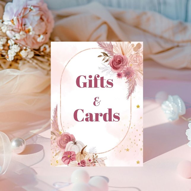 Fall pink Pumpkin Gir Baby shower Gift & Card Sign (Creator Uploaded)