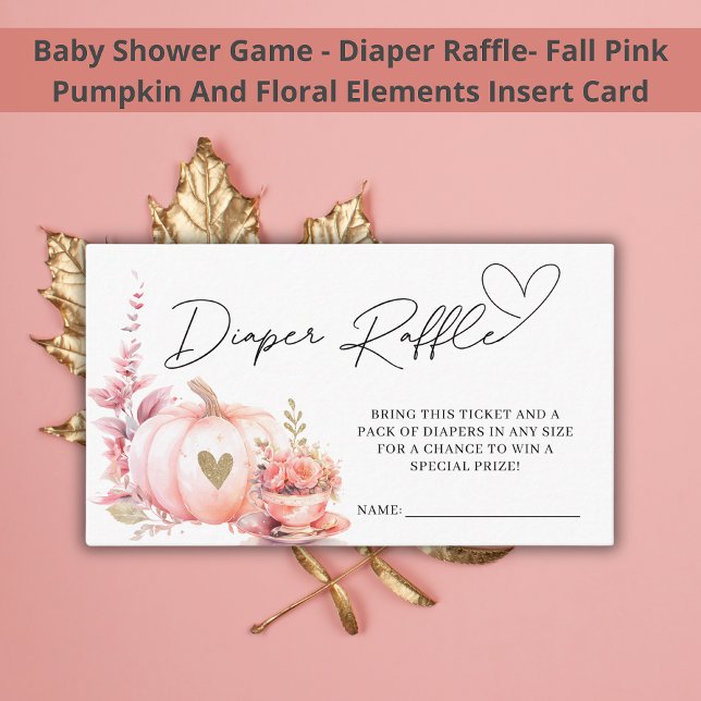 Fall Pink Pumpkin Girly Floral Diaper Raffle  Enclosure Card (Creator Uploaded)