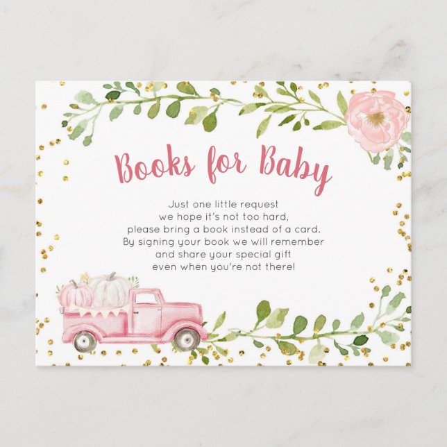 Fall Pink Pumpkin Truck Baby Books insert card (Front)