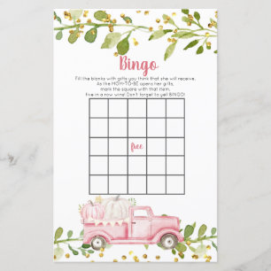 Fall Pink Pumpkin Truck Baby Shower Bingo Game