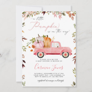 Fall Pink Pumpkin Truck Baby Shower Invitation