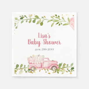 Fall Pink Pumpkin Truck Baby shower Napkin