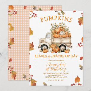 Fall Pink Pumpkin Truck Girl Birthday Autumn Flora Invitation