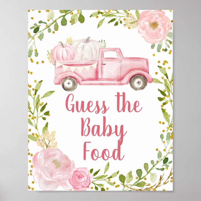 Fall Pink Pumpkin Truck Guess the Baby Food Sign (Front)