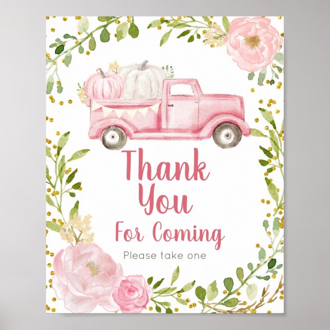 Fall Pink Pumpkin Truck Thank you for coming Poster (Front)