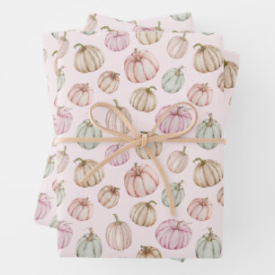Fall Pink Pumpkins Wrapping Paper Sheet