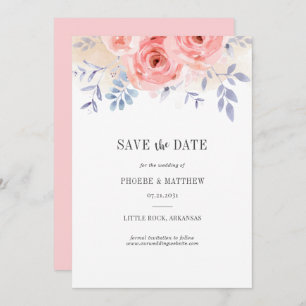 Fall Pink Roses Watercolor Floral Lilac Foliage Save The Date