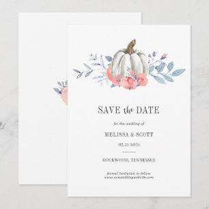 Fall Pink Roses White Pumpkin Watercolor Floral Save The Date
