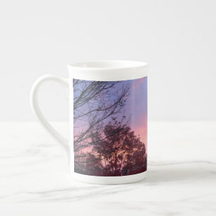 Fall Pink Sunset Over Trees Bone China Mug