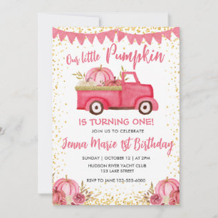 FALL PINK TRUCK PUMPKIN 1ST BIRTHDAY Invitation