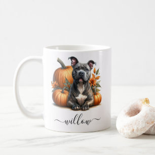 Fall Pitbull Dog Mug with Personalised Name