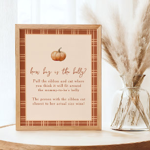 Fall Plaid A Little Pumpkin Baby Shower Belly Game Poster