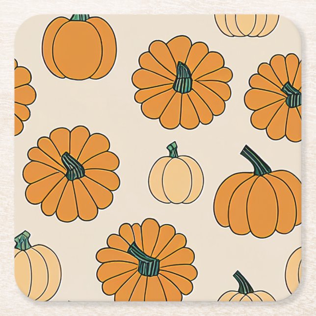 Fall plaid chequered autumn Thanksgiving Square Paper Coaster (Front)